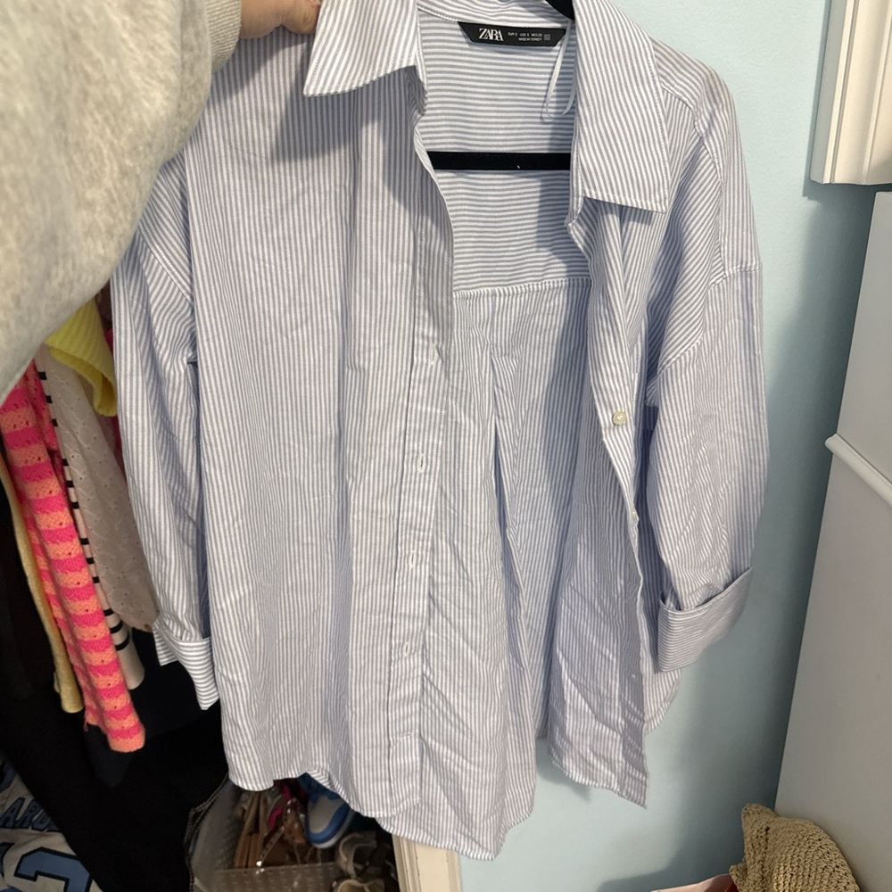 Zara Men's Light Blue Pinstripe Shirt